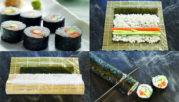 Maki-sushia, lohta, ruijanpallasta ja katkarapuja